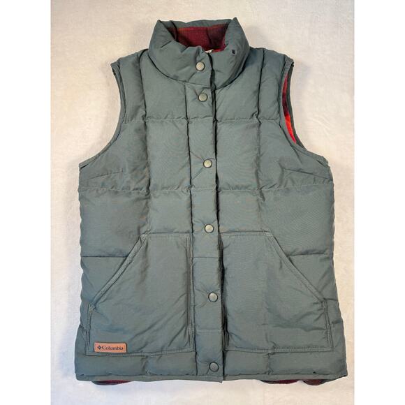 Columbia Womens Retro Green Puffer Vest Blanket Flannel Lined Down XS Cozy Warm - Picture 6 of 11
